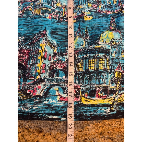 Talbots Venice Canal Print A-Line Skirt Women Size 12 Blue Yellow Pink - Picture 2 of 6